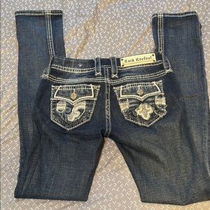 Rock Revival Blue Boot Cut Jeans with Decorative Stitching